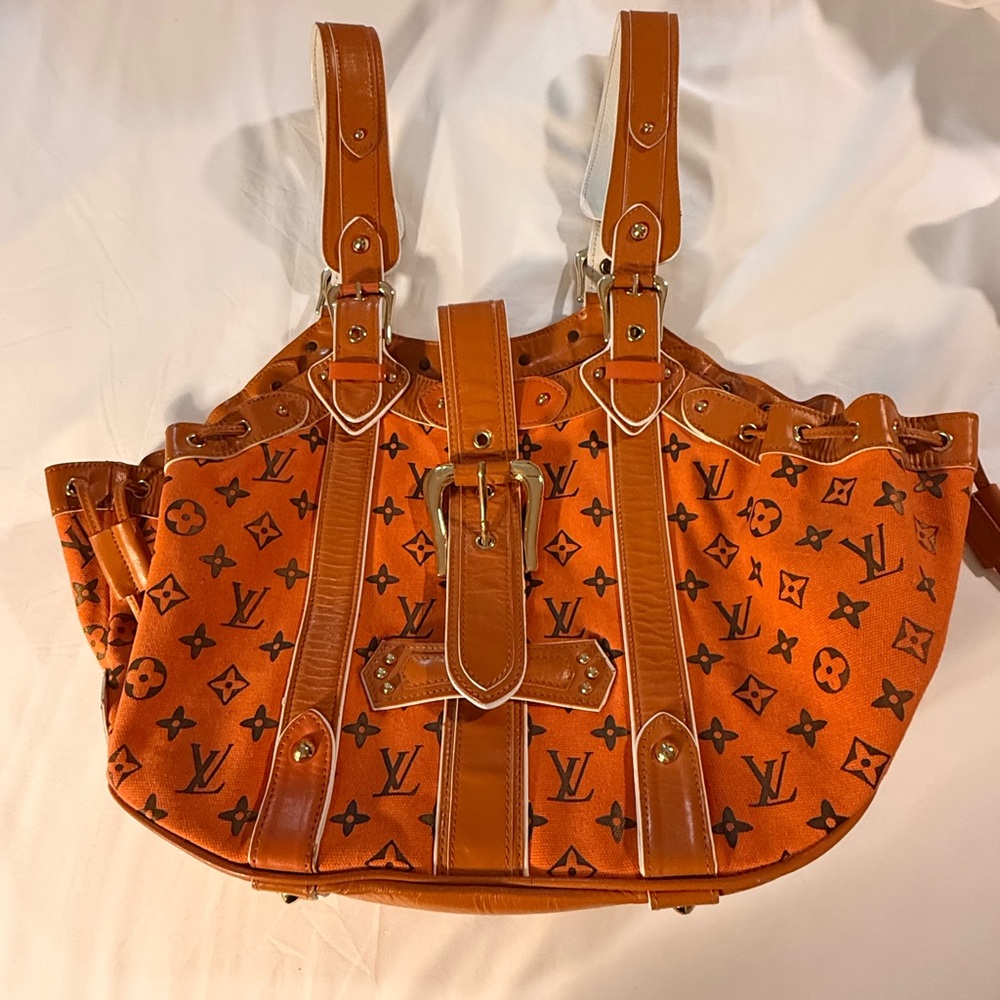Vintage Louis Vuitton Orange Monogram Canvas Shoulder Bag with Gold Hardware